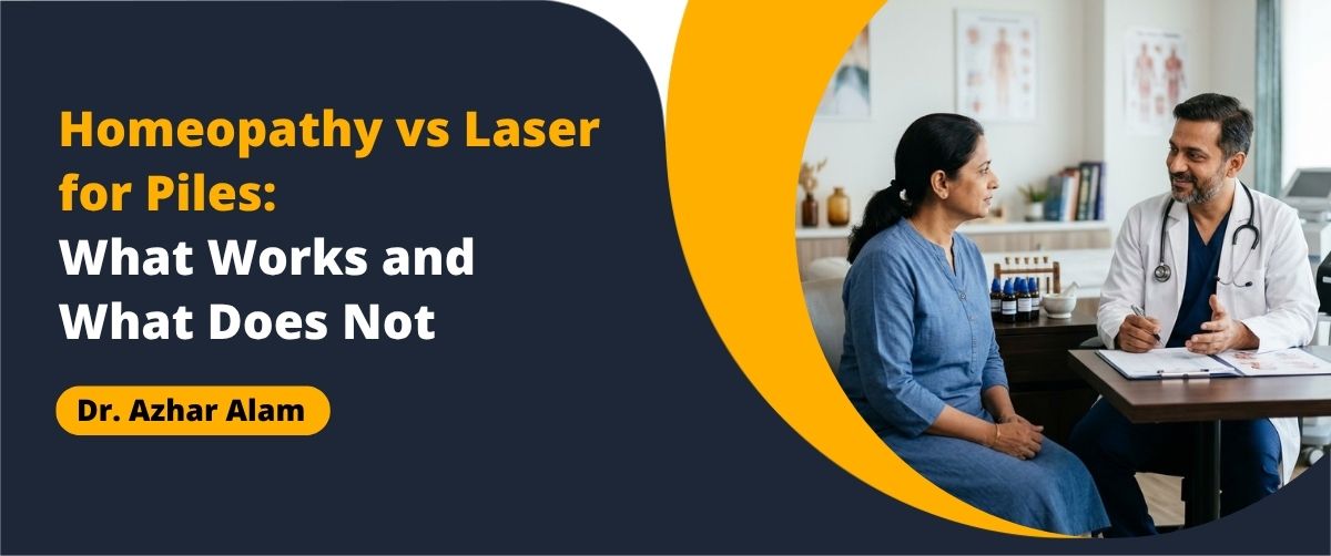 Specialist consultation comparing Homeopathy vs Laser for piles treatment.