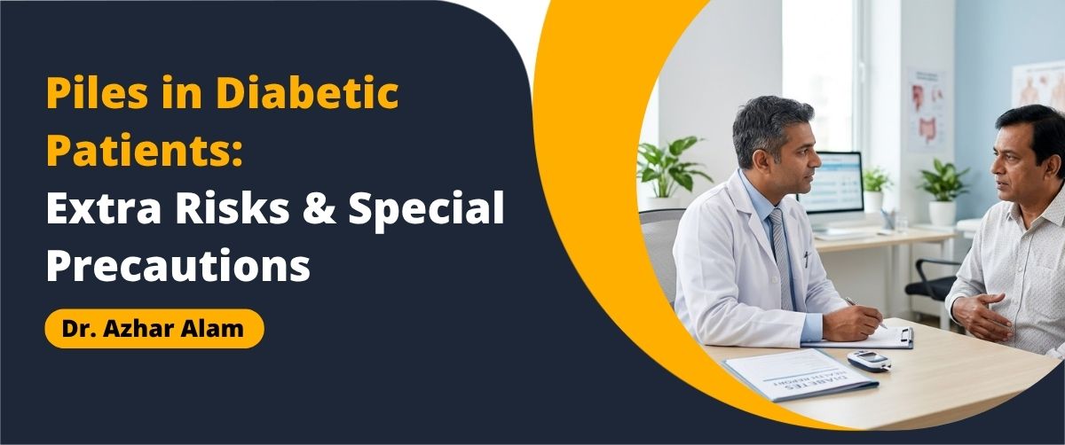 Indian doctor explaining Piles in diabetes risks and care.